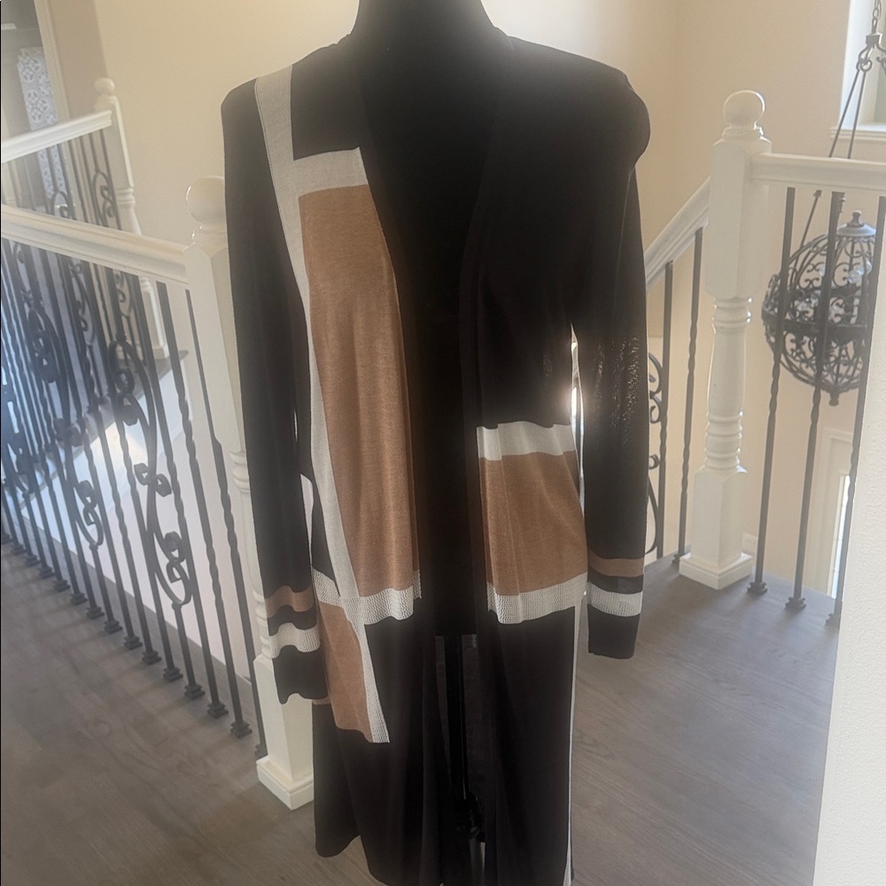 INC International Concepts Black and Brown Colorblock Cardigan